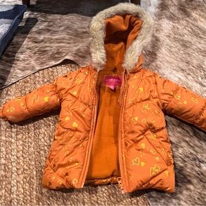London Fog Orange Jacket with Faux Fur Trim l 24M